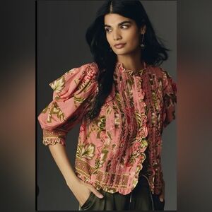 Farm Rio Aura Floral Short-Sleeve Blouse Size MEDIUM